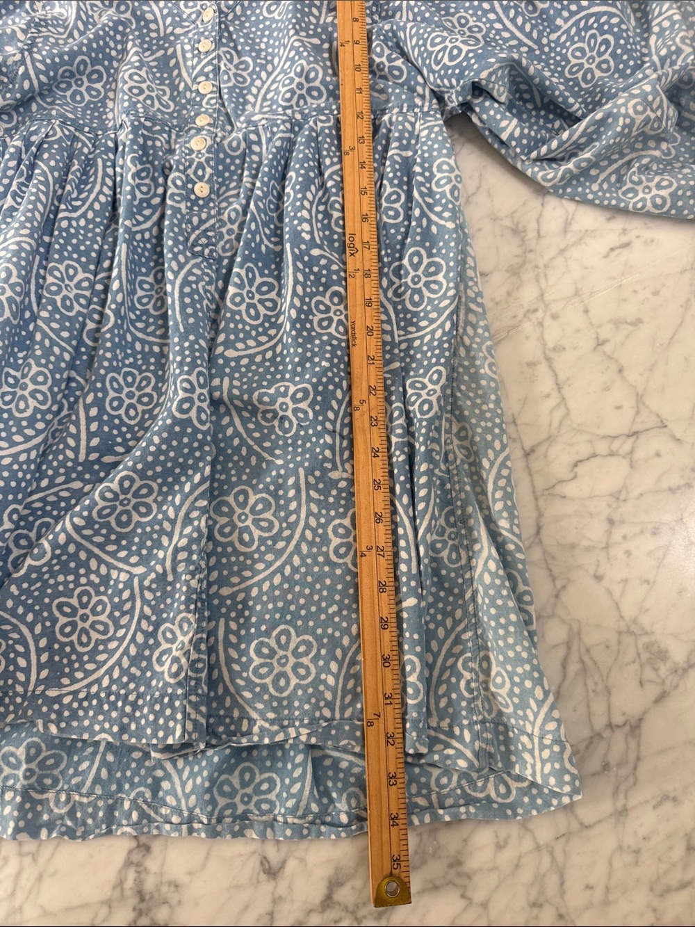 MADEWELL Sz L Bubble-Sleeve Button-Front Mini Dress in Indigo Paisley - Picture 7 of 10